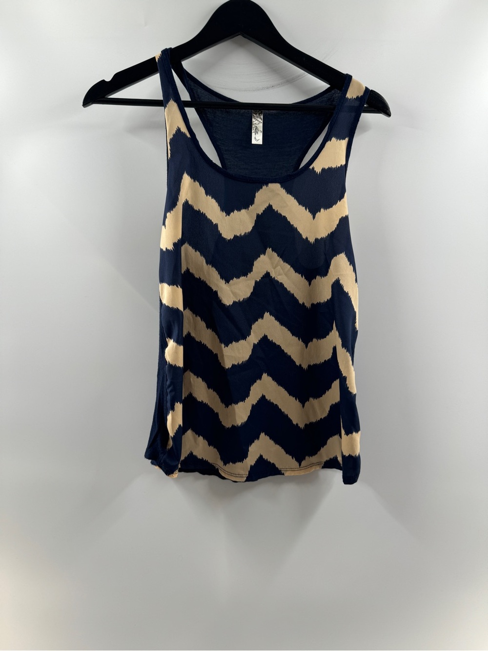 Bella D Navy & Beige Chevron Sheer Tank Top – Women's Small